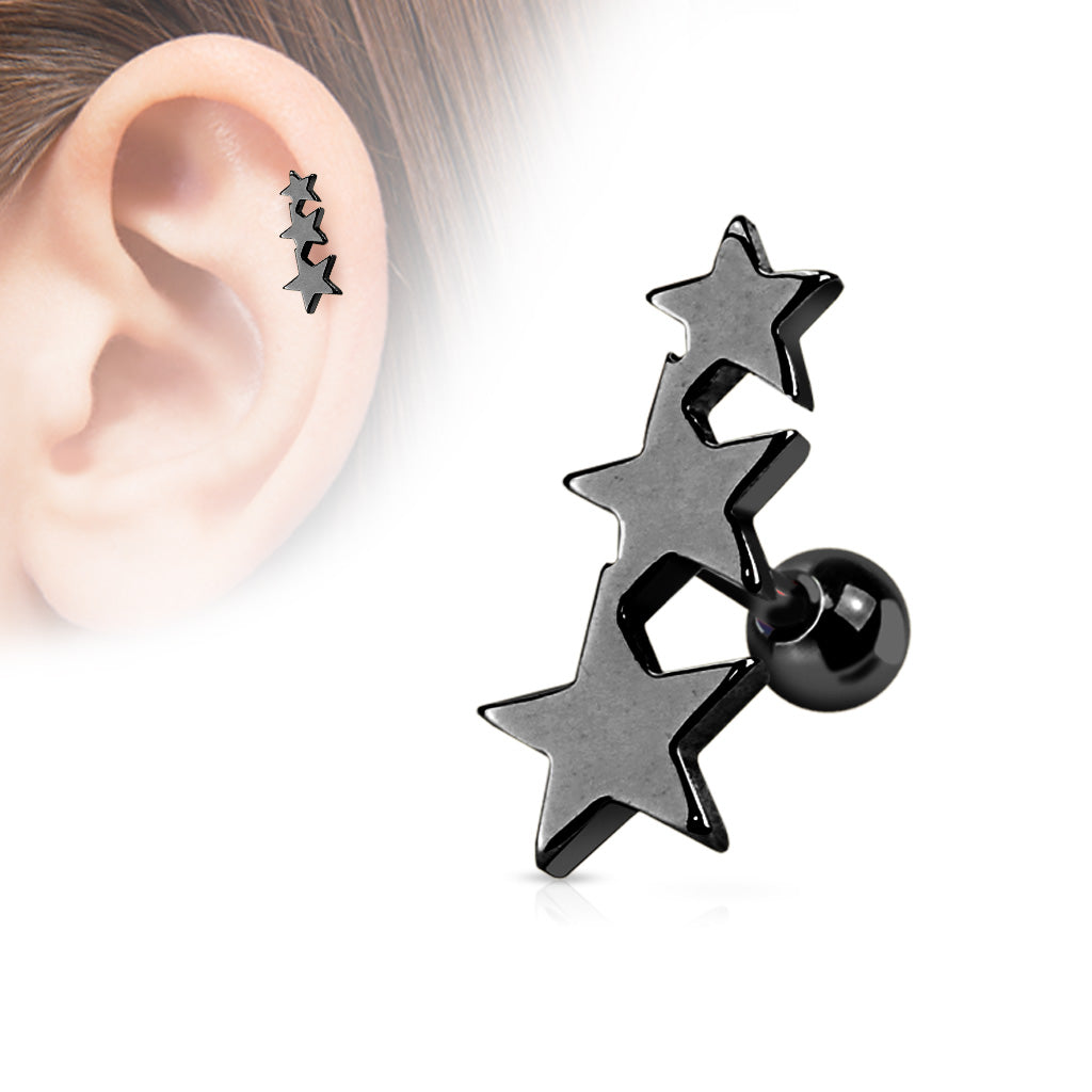 Premium Surgical Steel Triple Star Cluster Ball Back 16g