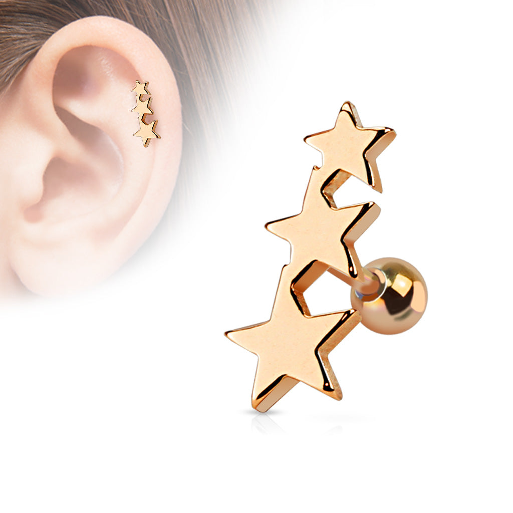 Premium Surgical Steel Triple Star Cluster Ball Back 16g