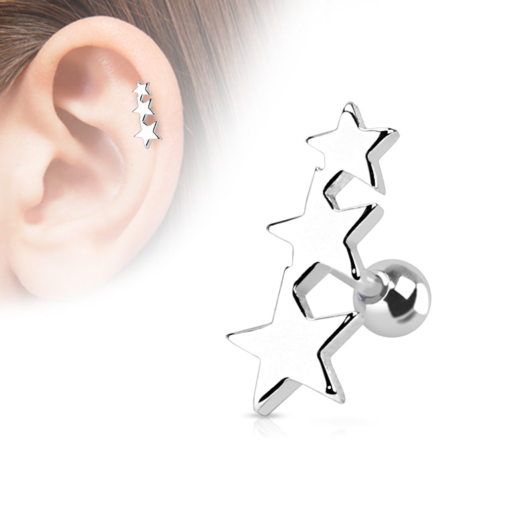 Premium Surgical Steel Triple Star Cluster Ball Back 16g