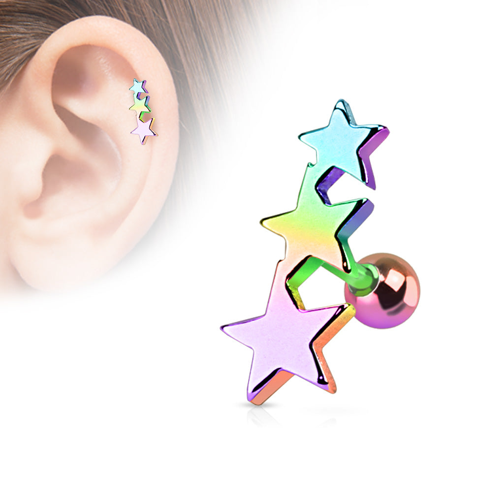 Premium Surgical Steel Triple Star Cluster Ball Back 16g