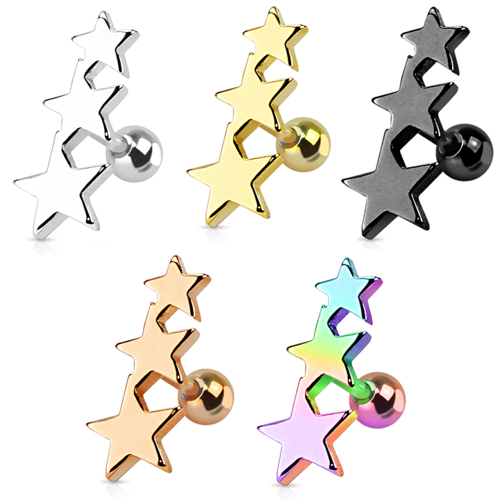 Premium Surgical Steel Triple Star Cluster Ball Back 16g
