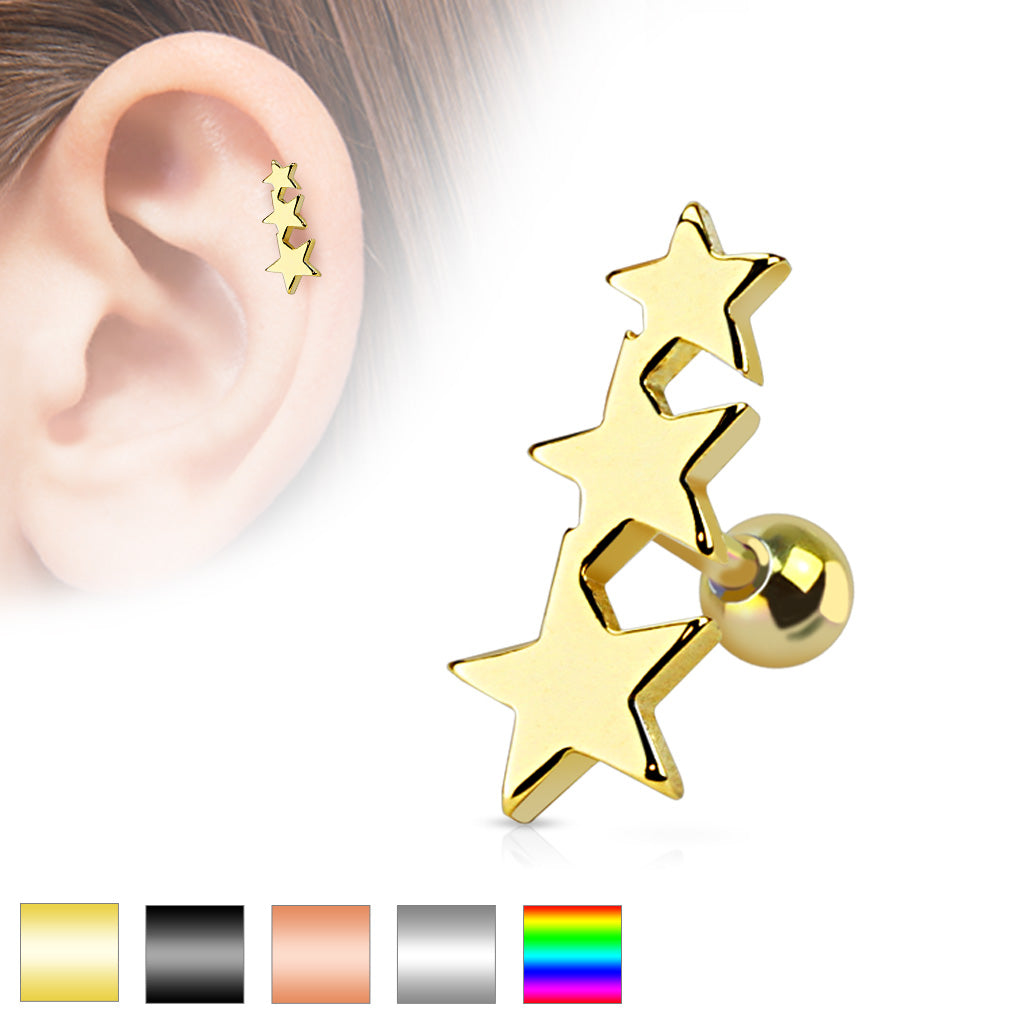 Premium Surgical Steel Triple Star Cluster Ball Back 16g