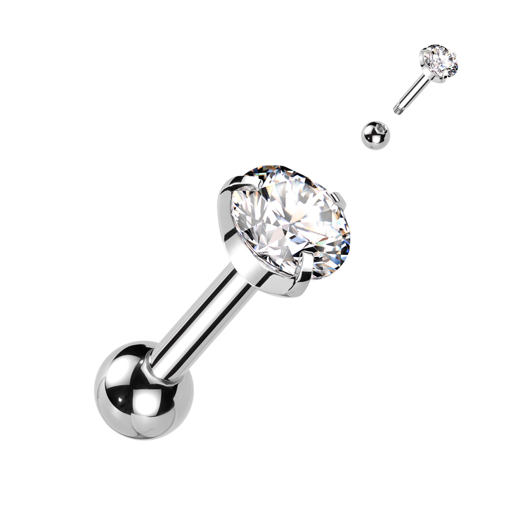 Premium Surgical Steel Flat Claw-Set Round Crystal Ball Back 16g