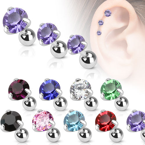 Premium Surgical Steel Flat Claw-Set Round Crystal Ball Back 16g