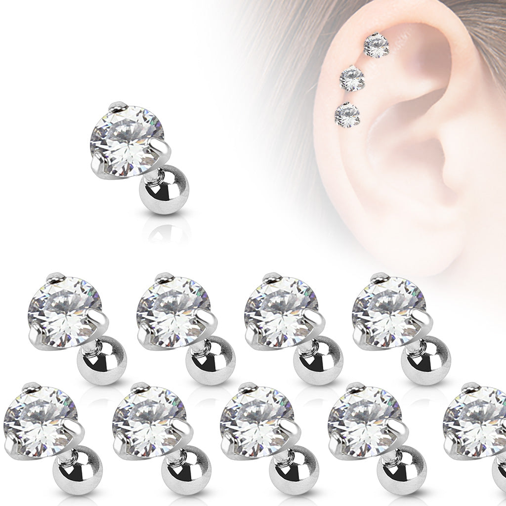 Premium Surgical Steel Flat Claw-Set Round Crystal Ball Back 16g