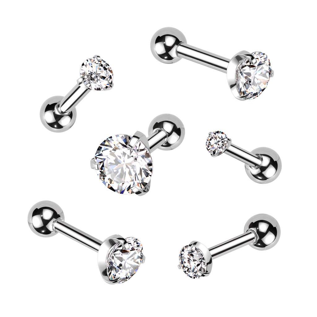 Premium Surgical Steel Flat Claw-Set Round Crystal Ball Back 16g