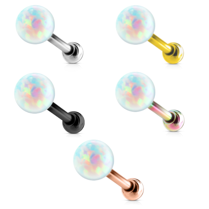 Premium Surgical Steel + Opal Internally Threaded Ball Back 16g