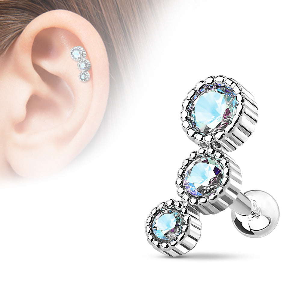 Textured Bezel-Set Crystal Curve Ball Back 16g
