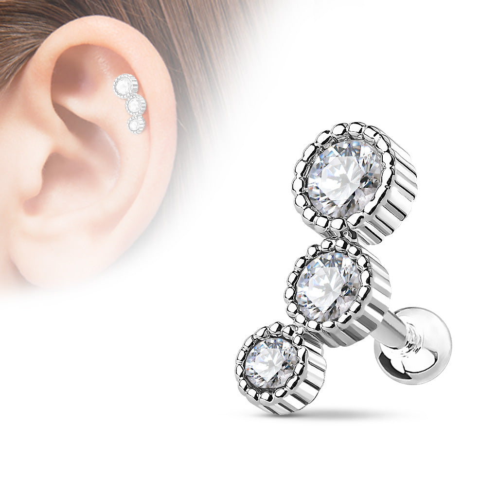 Textured Bezel-Set Crystal Curve Ball Back 16g