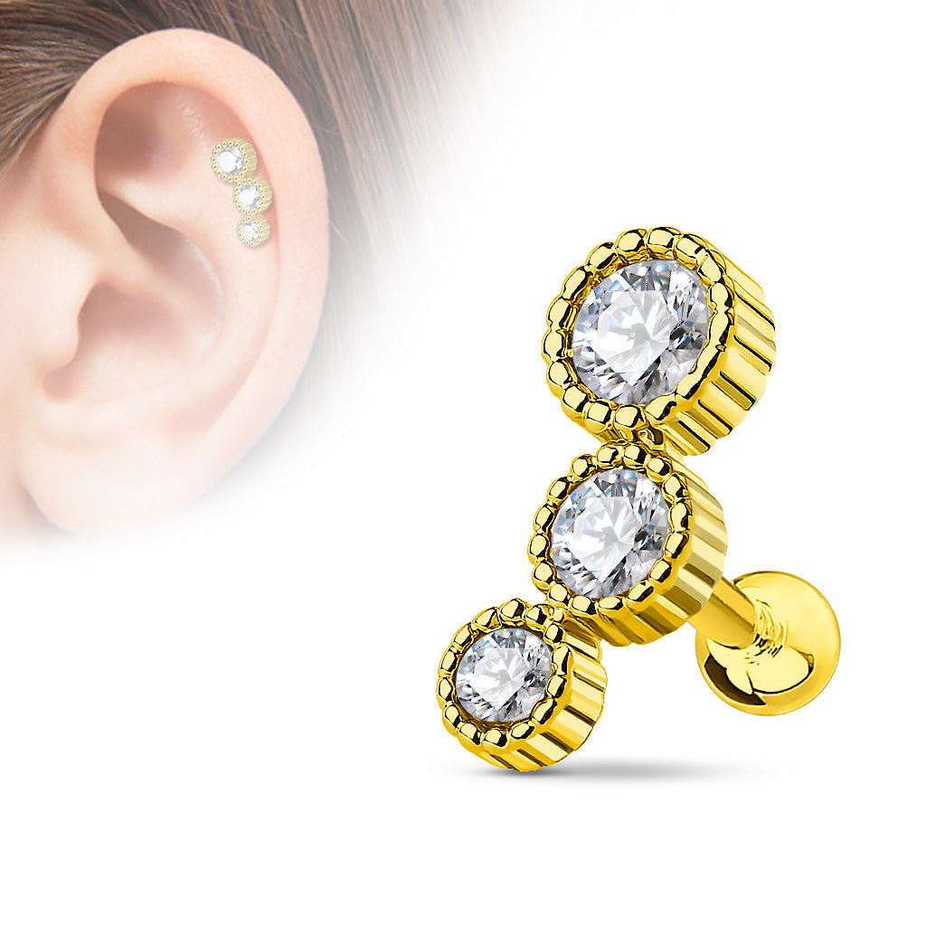 Textured Bezel-Set Crystal Curve Ball Back 16g