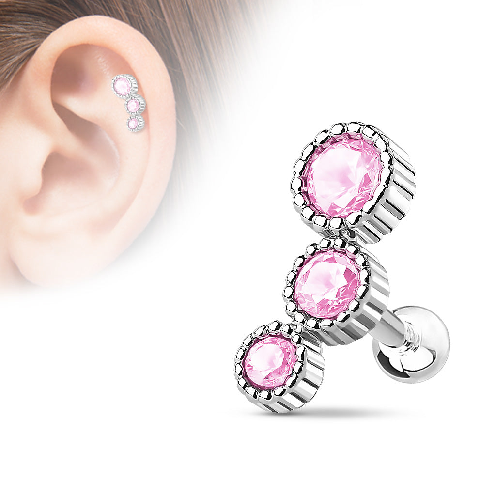 Textured Bezel-Set Crystal Curve Ball Back 16g