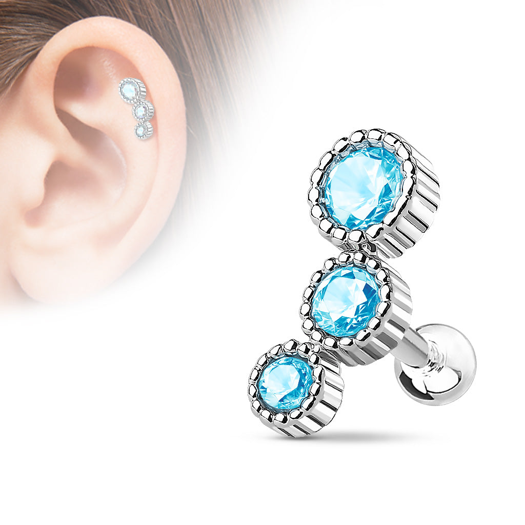 Textured Bezel-Set Crystal Curve Ball Back 16g