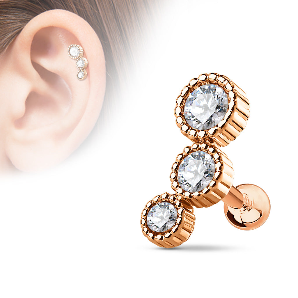 Textured Bezel-Set Crystal Curve Ball Back 16g