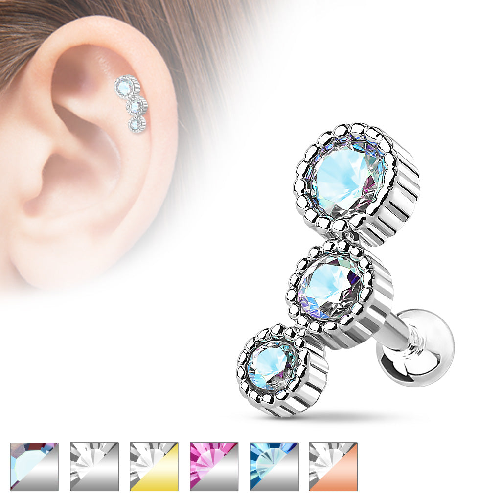 Textured Bezel-Set Crystal Curve Ball Back 16g