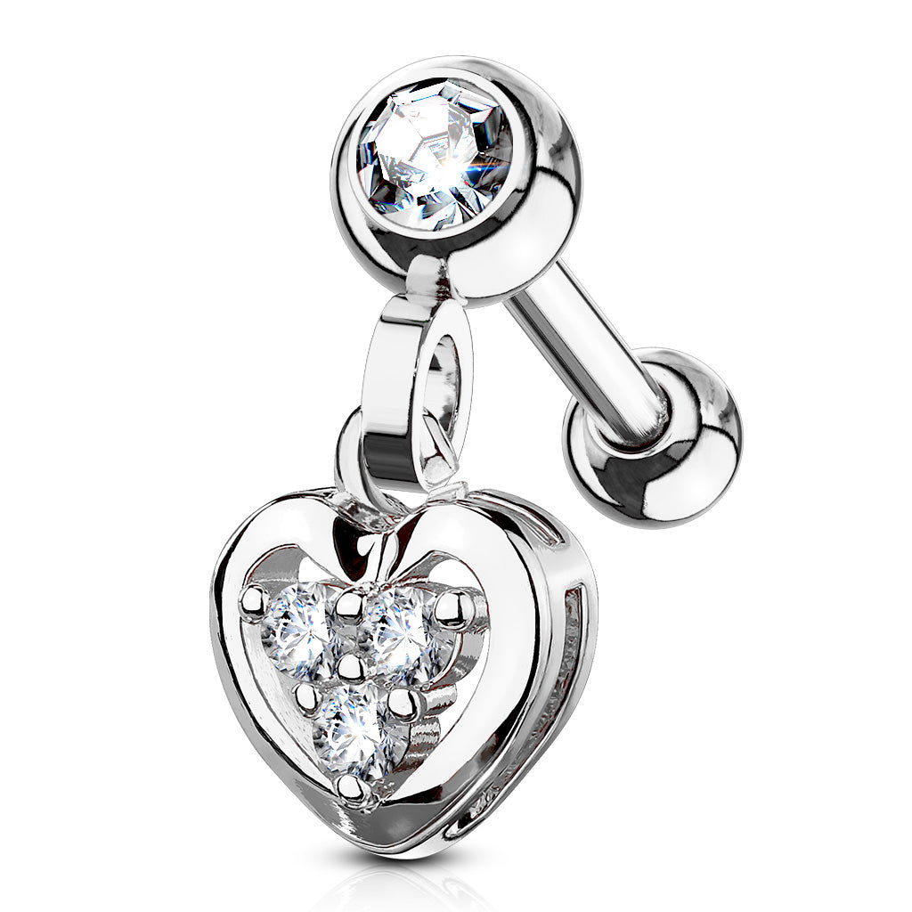 Bezel & Claw-Set Crystal Heart Ball Back Dangle 16g