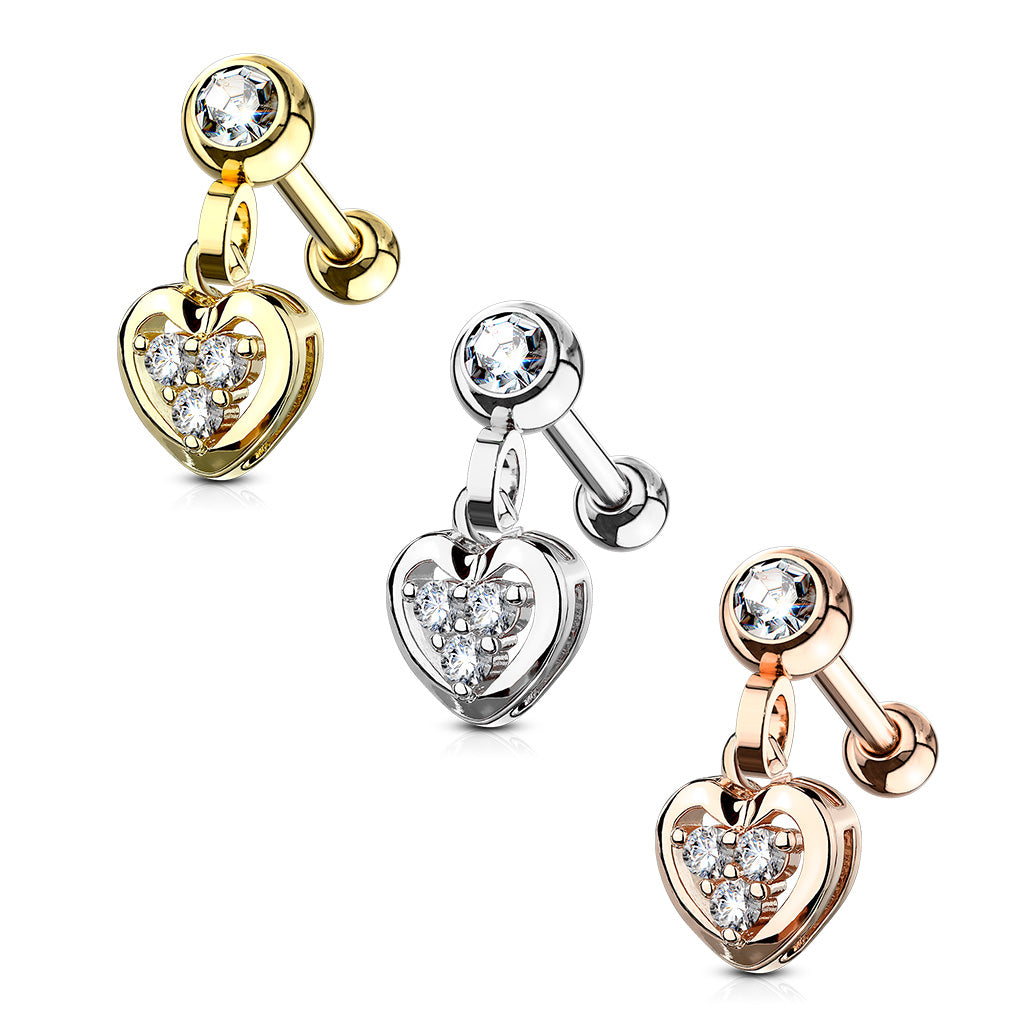Bezel & Claw-Set Crystal Heart Ball Back Dangle 16g