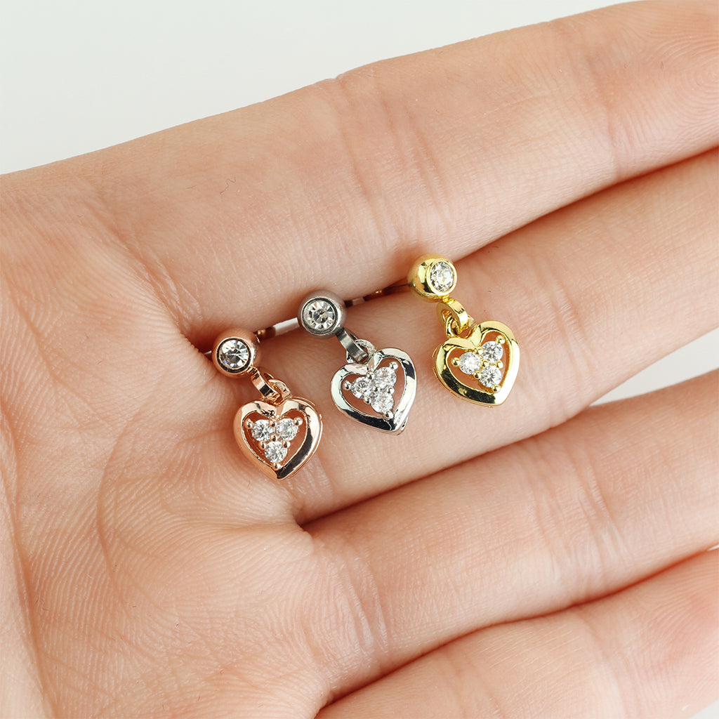 Bezel & Claw-Set Crystal Heart Ball Back Dangle 16g