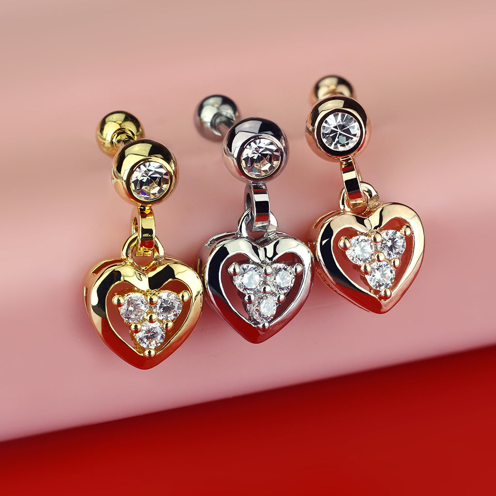 Bezel & Claw-Set Crystal Heart Ball Back Dangle 16g