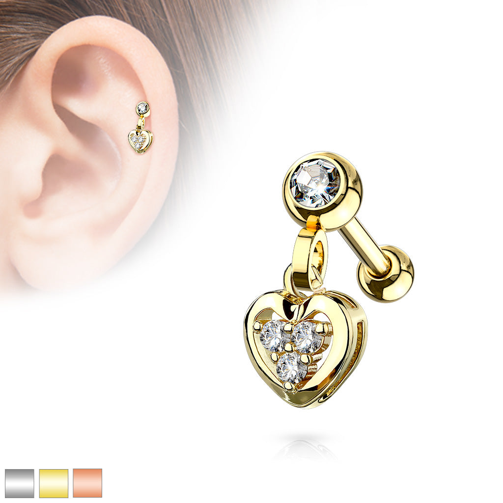 Bezel & Claw-Set Crystal Heart Ball Back Dangle 16g