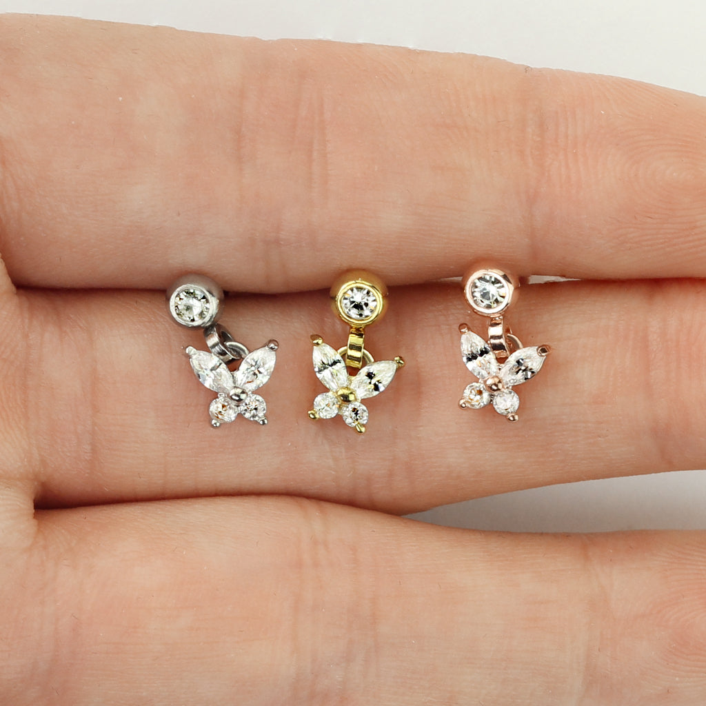 Crystal Butterfly Dangle Ball Back 16g