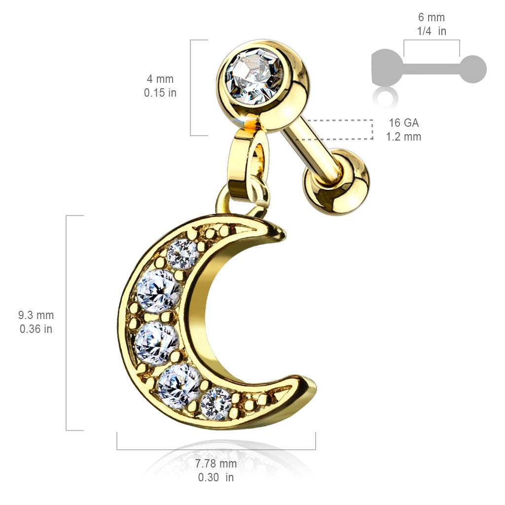 Bezel & Pavé Crystal Moon Ball Back Dangle 16g