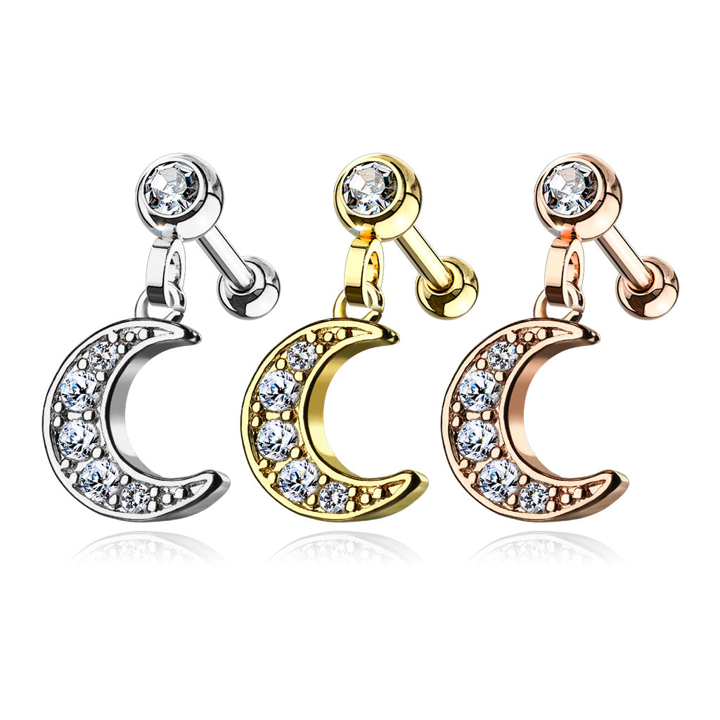 Bezel & Pavé Crystal Moon Ball Back Dangle 16g