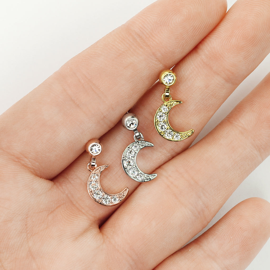 Bezel & Pavé Crystal Moon Ball Back Dangle 16g