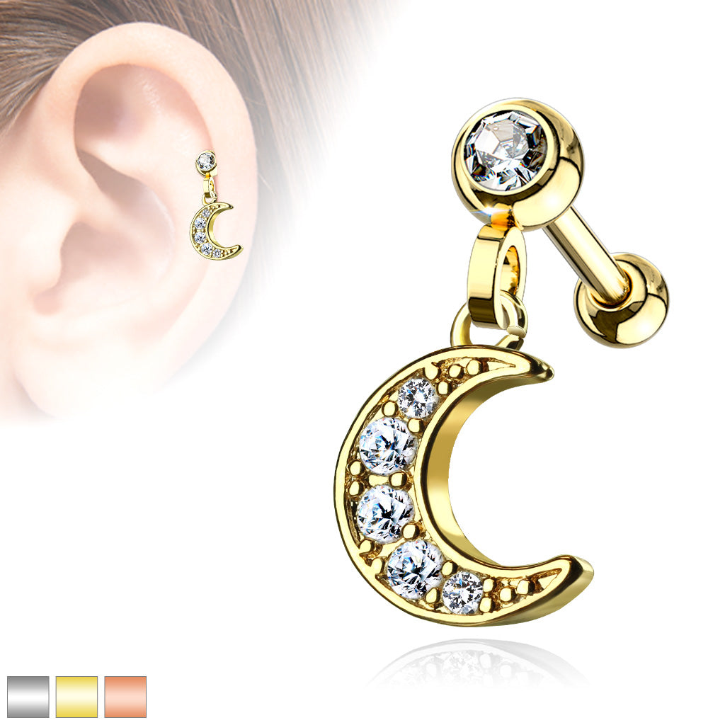 Bezel & Pavé Crystal Moon Ball Back Dangle 16g