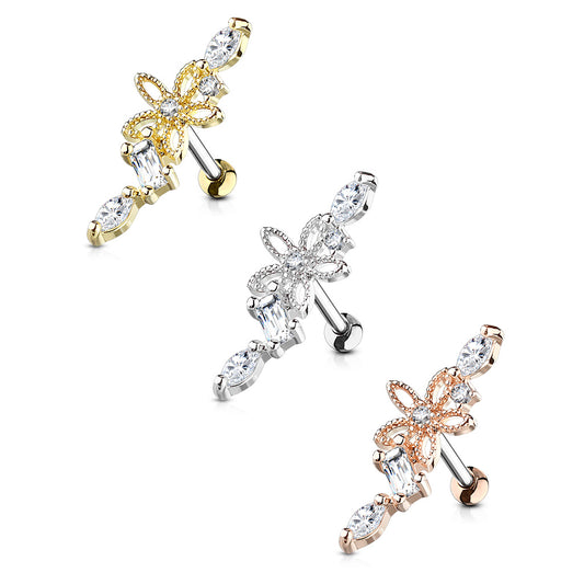 Claw-Set Crystal + Filigree Flower Curve Ball Back 16g