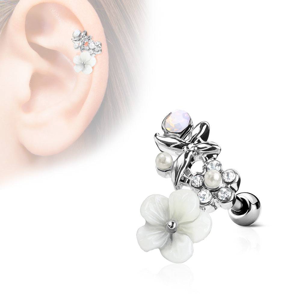 Carved Flower & Crystal Cluster Ball Back 16g