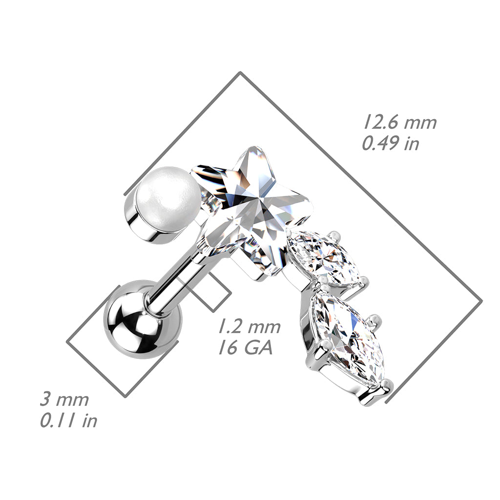 Star Crystal Marquise Vine Ball Back 16g