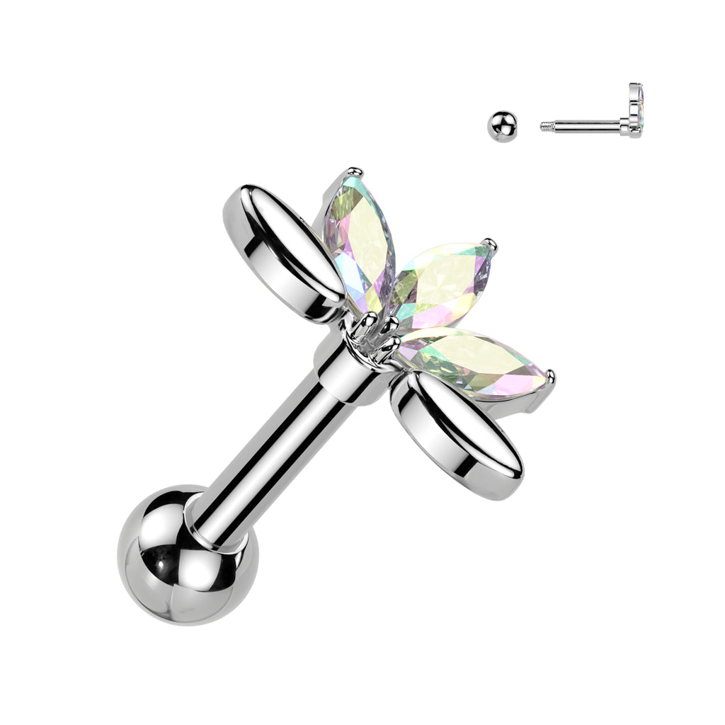 Claw-Set Marquise Crystal Lotus Fan Ball Back 16g