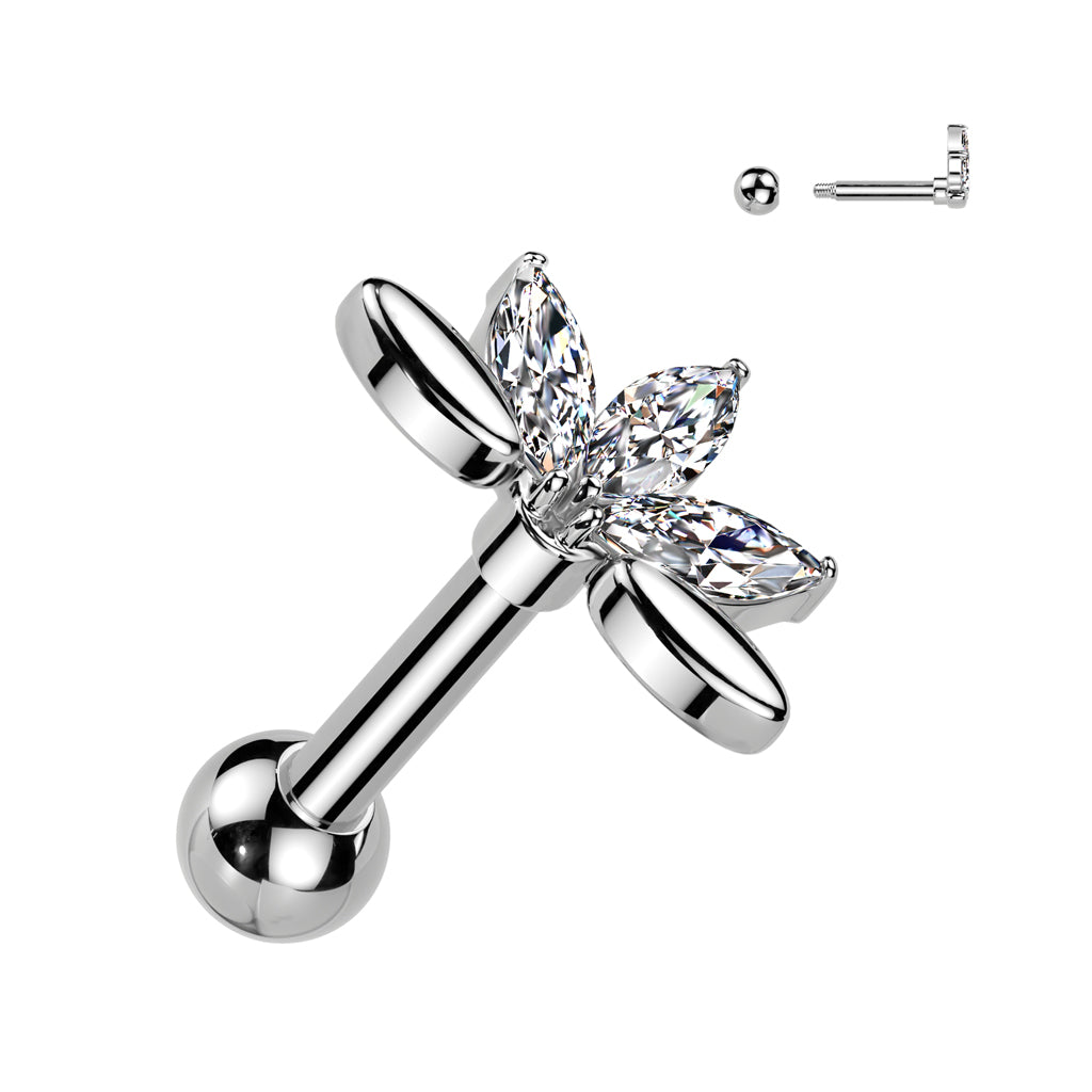 Claw-Set Marquise Crystal Lotus Fan Ball Back 16g