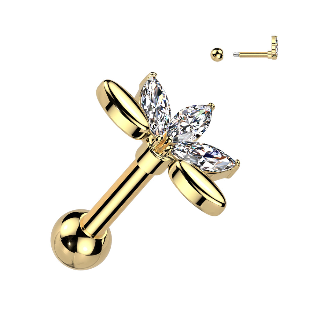 Claw-Set Marquise Crystal Lotus Fan Ball Back 16g