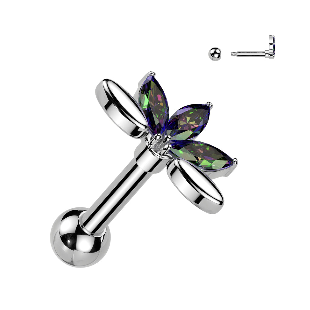 Claw-Set Marquise Crystal Lotus Fan Ball Back 16g