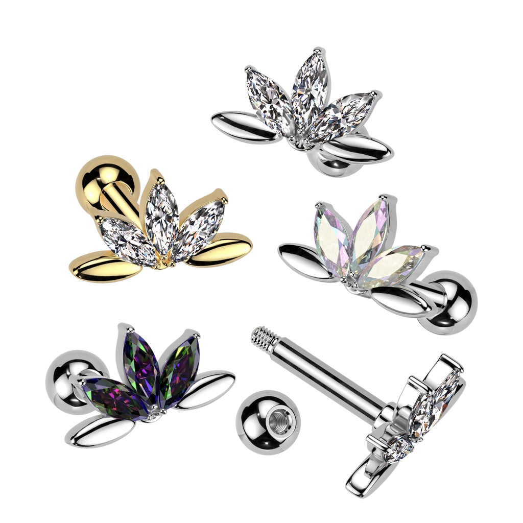 Claw-Set Marquise Crystal Lotus Fan Ball Back 16g
