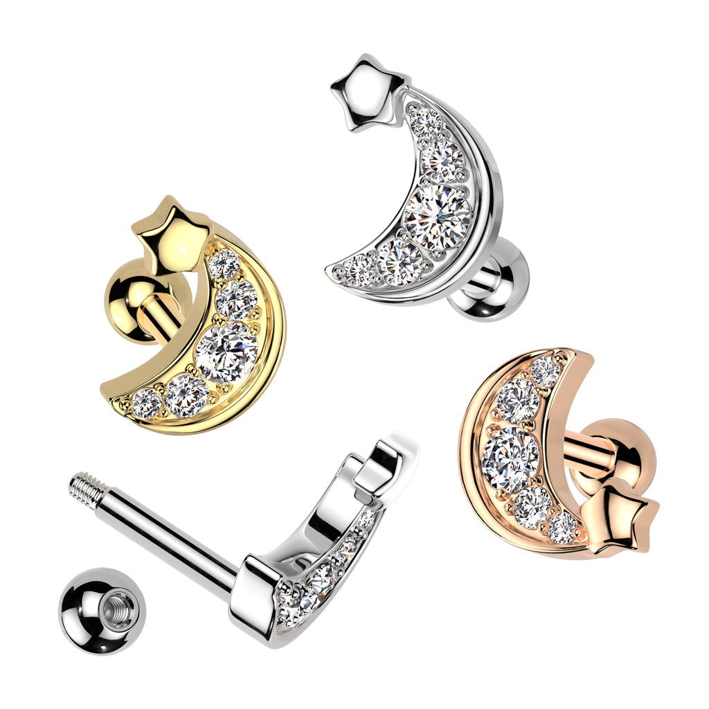 Pavé-Set Crystal Moon + Star Ball Back 16g