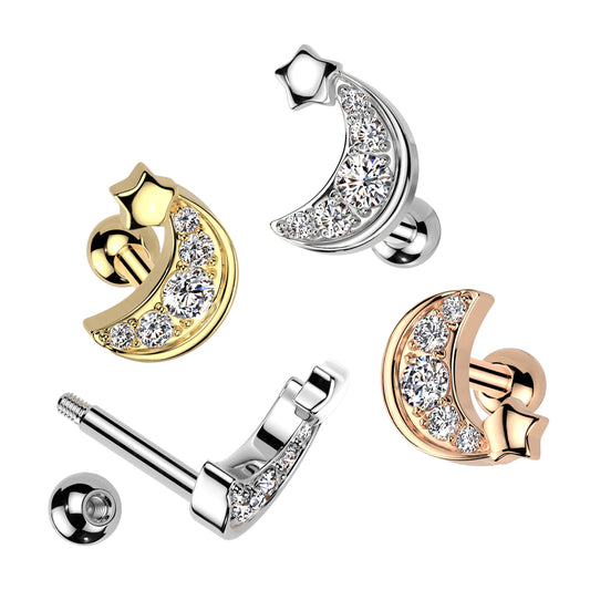 Pavé-Set Crystal Moon + Star Ball Back 16g