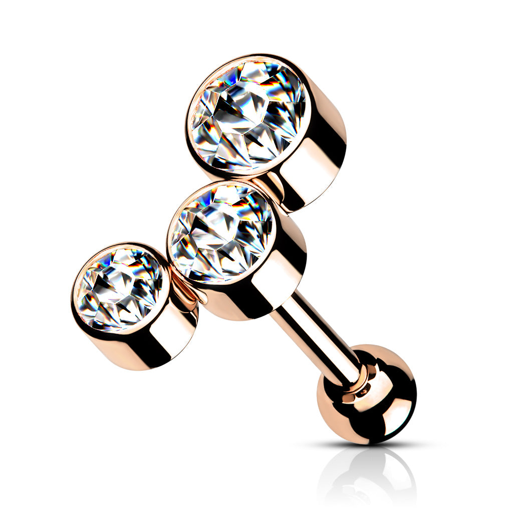 Premium Bezel-Set 3-Crystal Curve Ball Back 16g