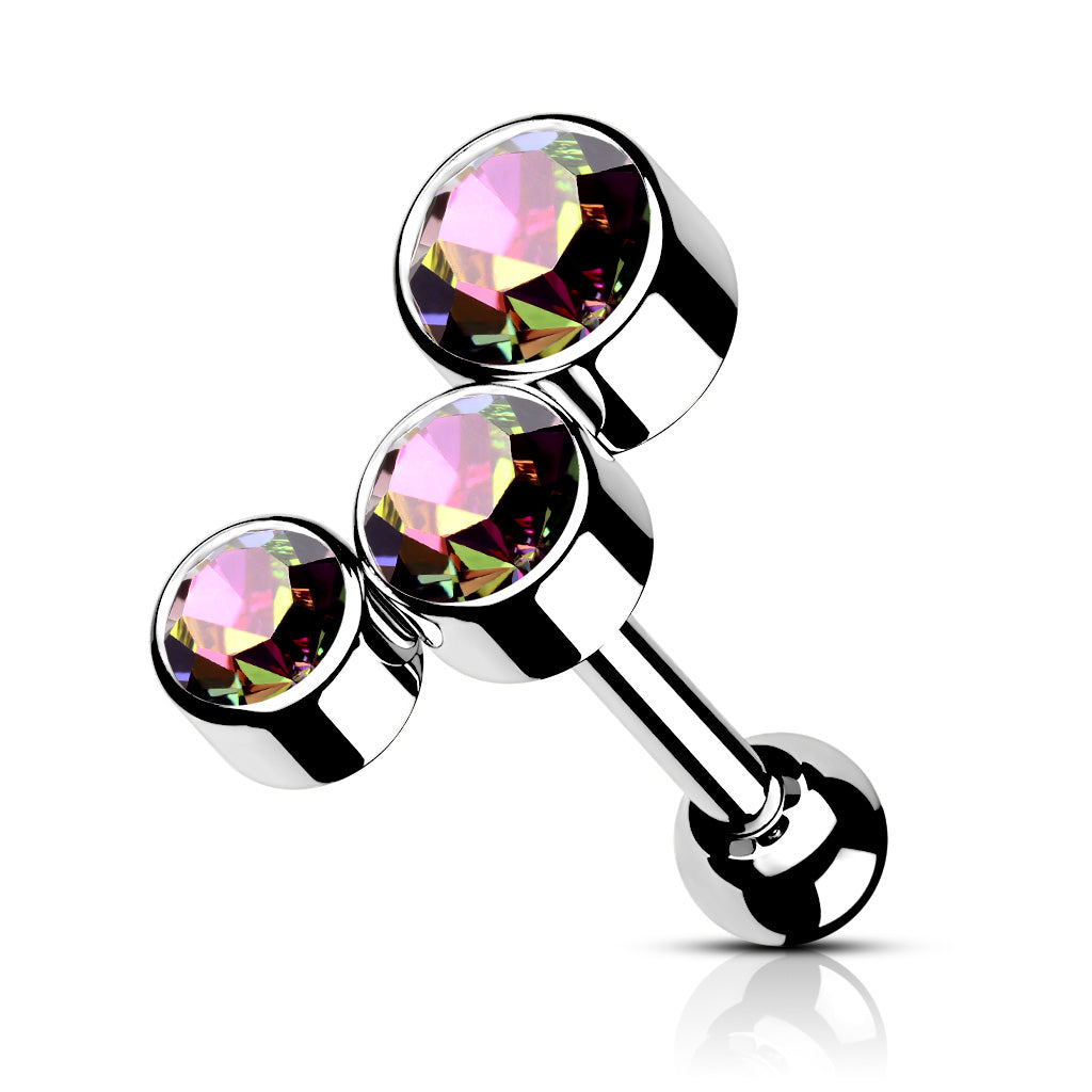 Premium Bezel-Set 3-Crystal Curve Ball Back 16g