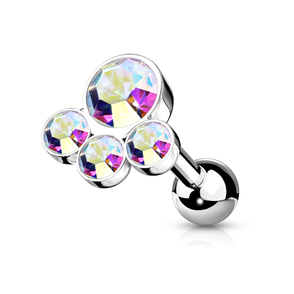 Bezel-Set 4-Crystal Cluster Ball Back 16g