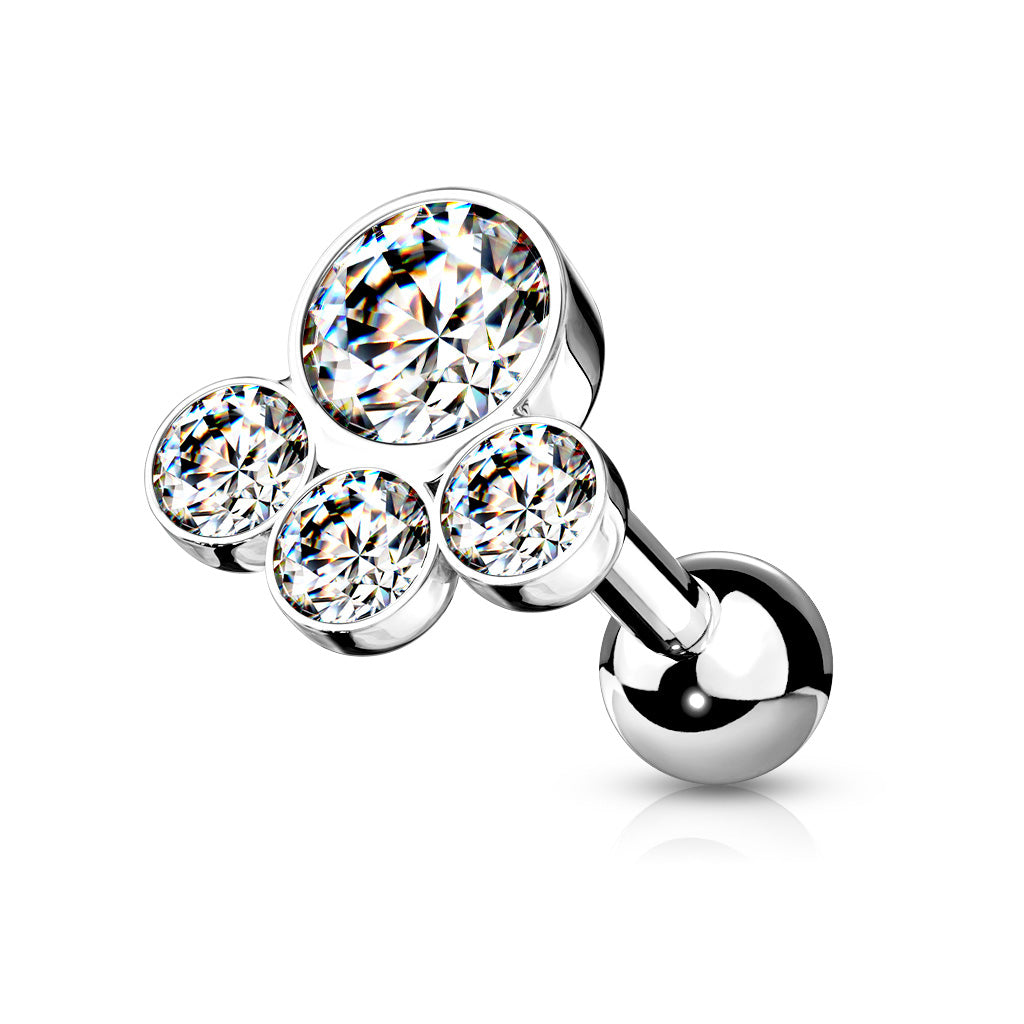 Bezel-Set 4-Crystal Cluster Ball Back 16g