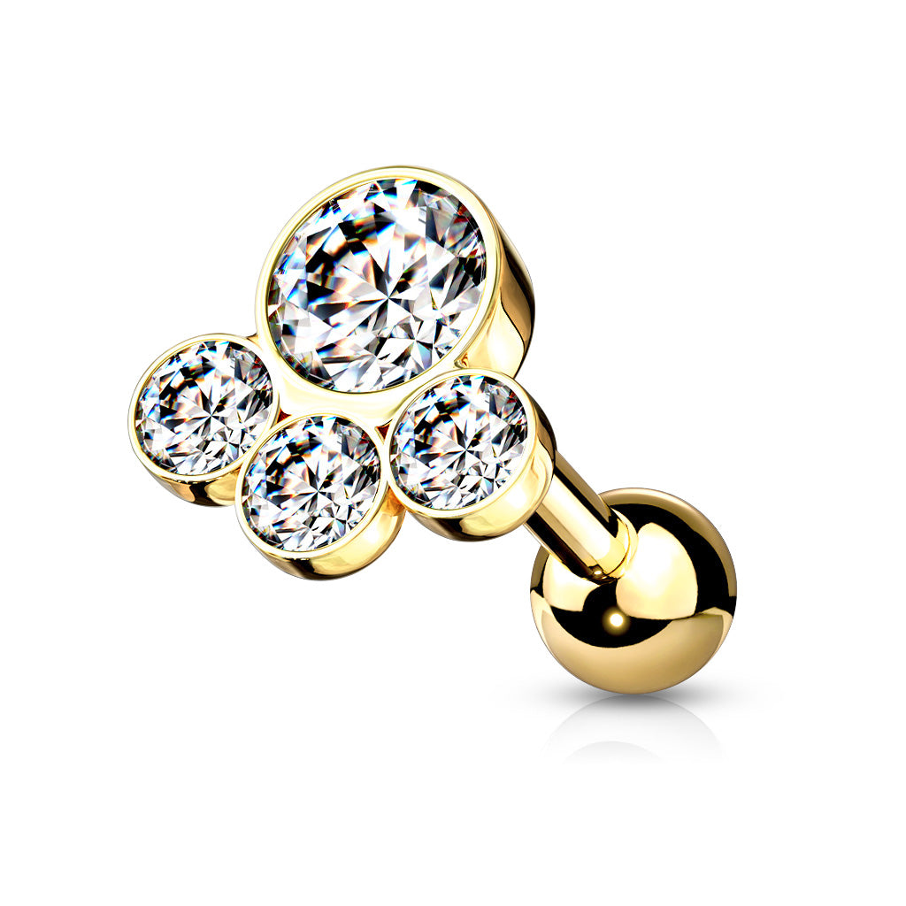 Bezel-Set 4-Crystal Cluster Ball Back 16g