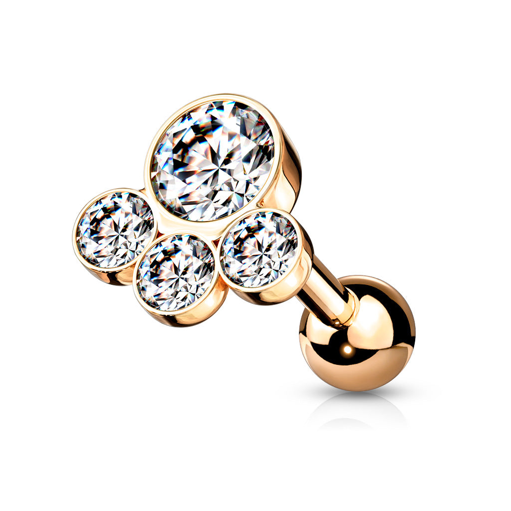 Bezel-Set 4-Crystal Cluster Ball Back 16g