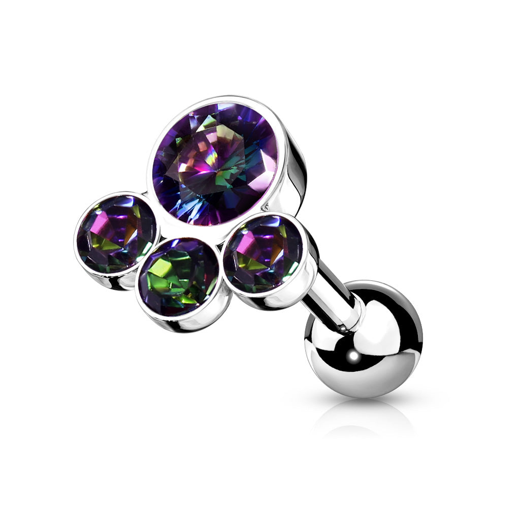Bezel-Set 4-Crystal Cluster Ball Back 16g