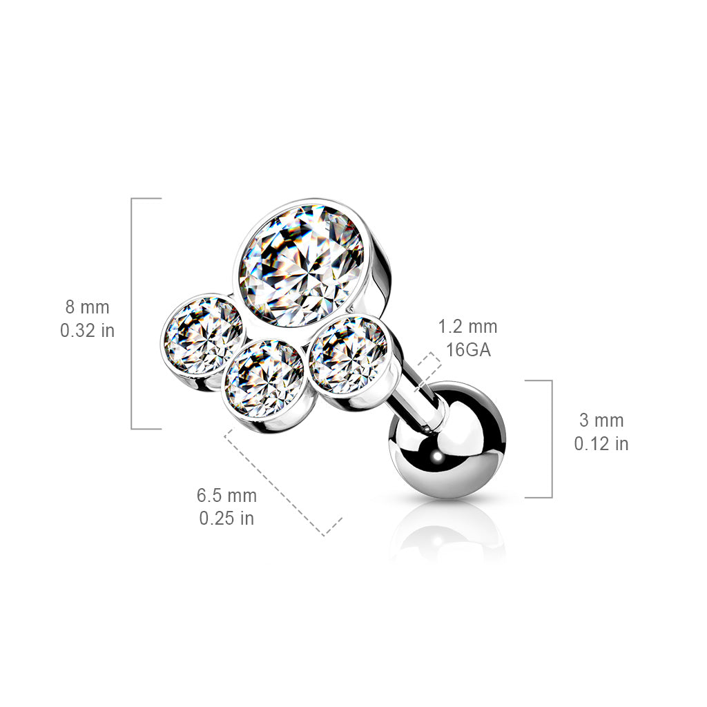 Bezel-Set 4-Crystal Cluster Ball Back 16g