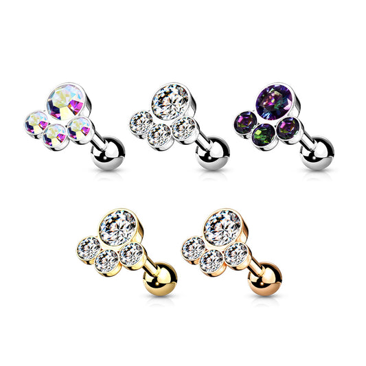 Bezel-Set 4-Crystal Cluster Ball Back 16g