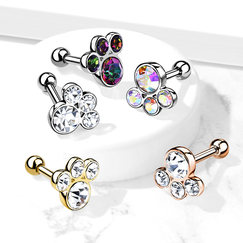 Bezel-Set 4-Crystal Cluster Ball Back 16g