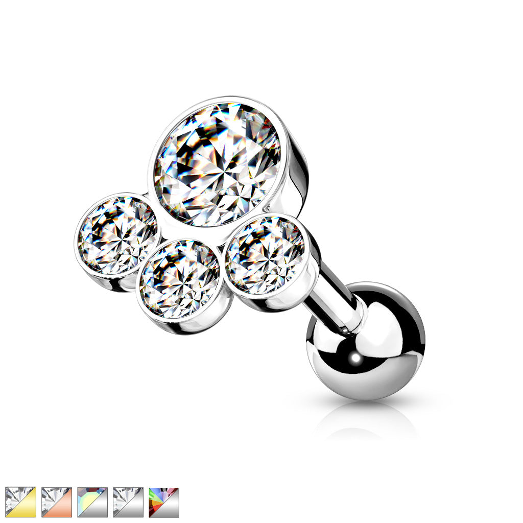 Bezel-Set 4-Crystal Cluster Ball Back 16g