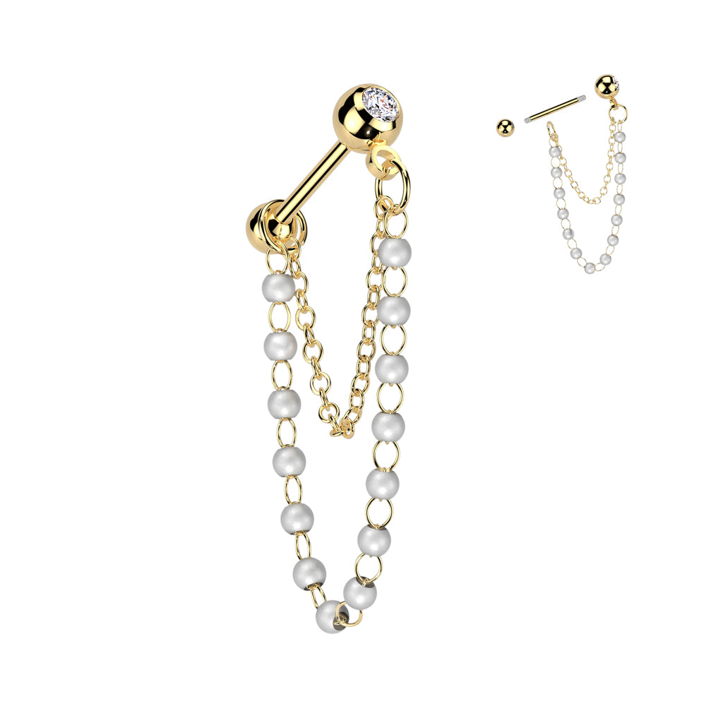 Double Chain & Pearl Bezel-Set Crystal Ball Back 16g
